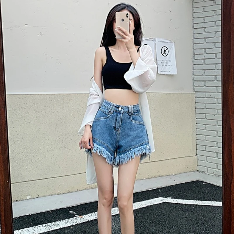 Shorts Women Sexy Summer Tassel Streetwear Hotsweet Korean Style Denim Trousers All-match Aesthetic Popular Hip Hop College Chic