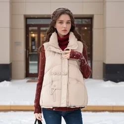 Woman Puffer Vest Winter Jacket 2024 New Design Casual Coat Stand Collar Pockets Warm Thick Zipper Down Cotton Coat Female