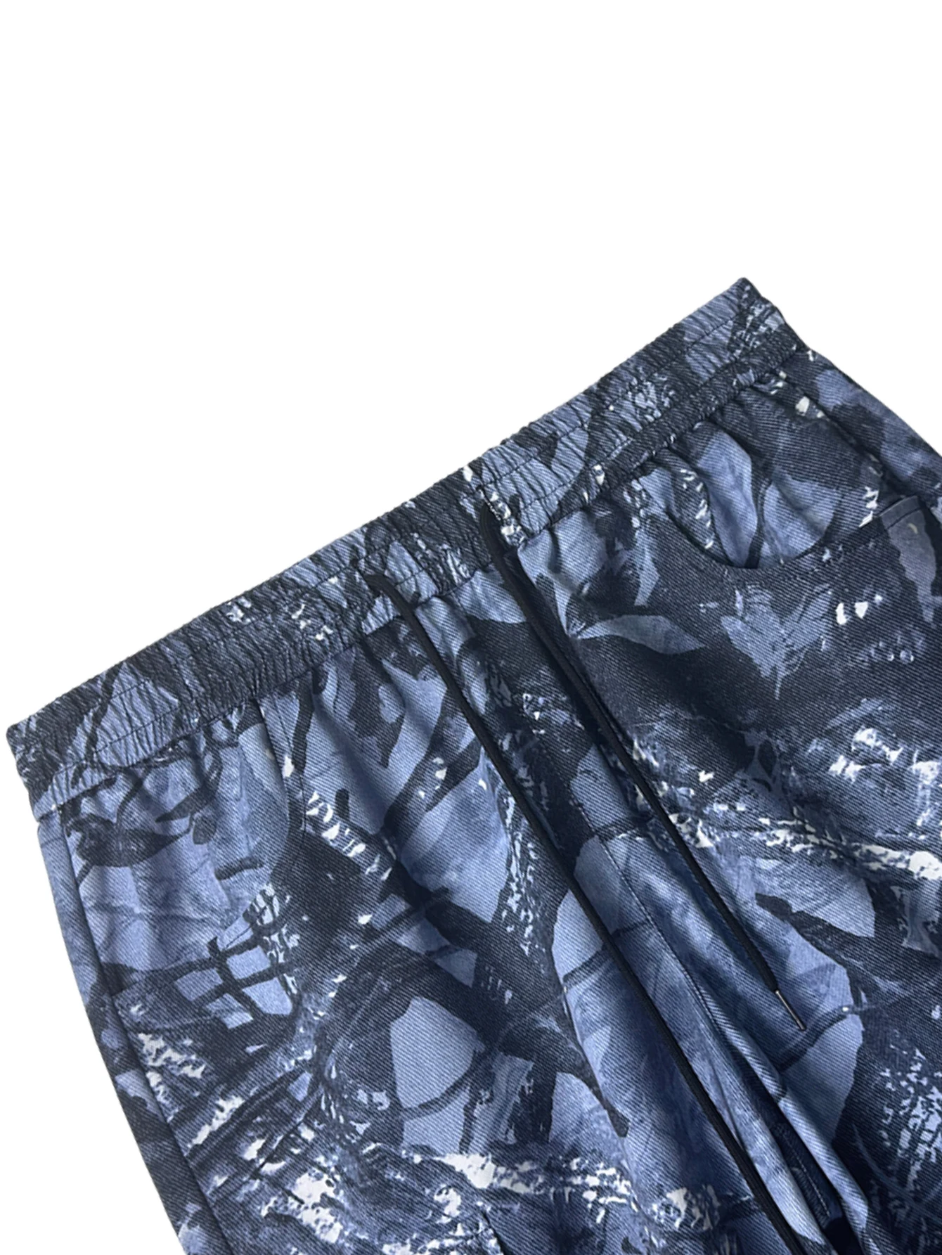 Herren Cargo-Hose mit abstraktem Blau-Print, mehreren Taschen, weitem Bein, Kordelzug in der Taille, lässige Streetwear-Utility-Hose – Detail 4