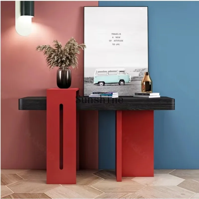 Italian minimalist entrance paint black oak color matching partition/entrance corridor decoration table  FT