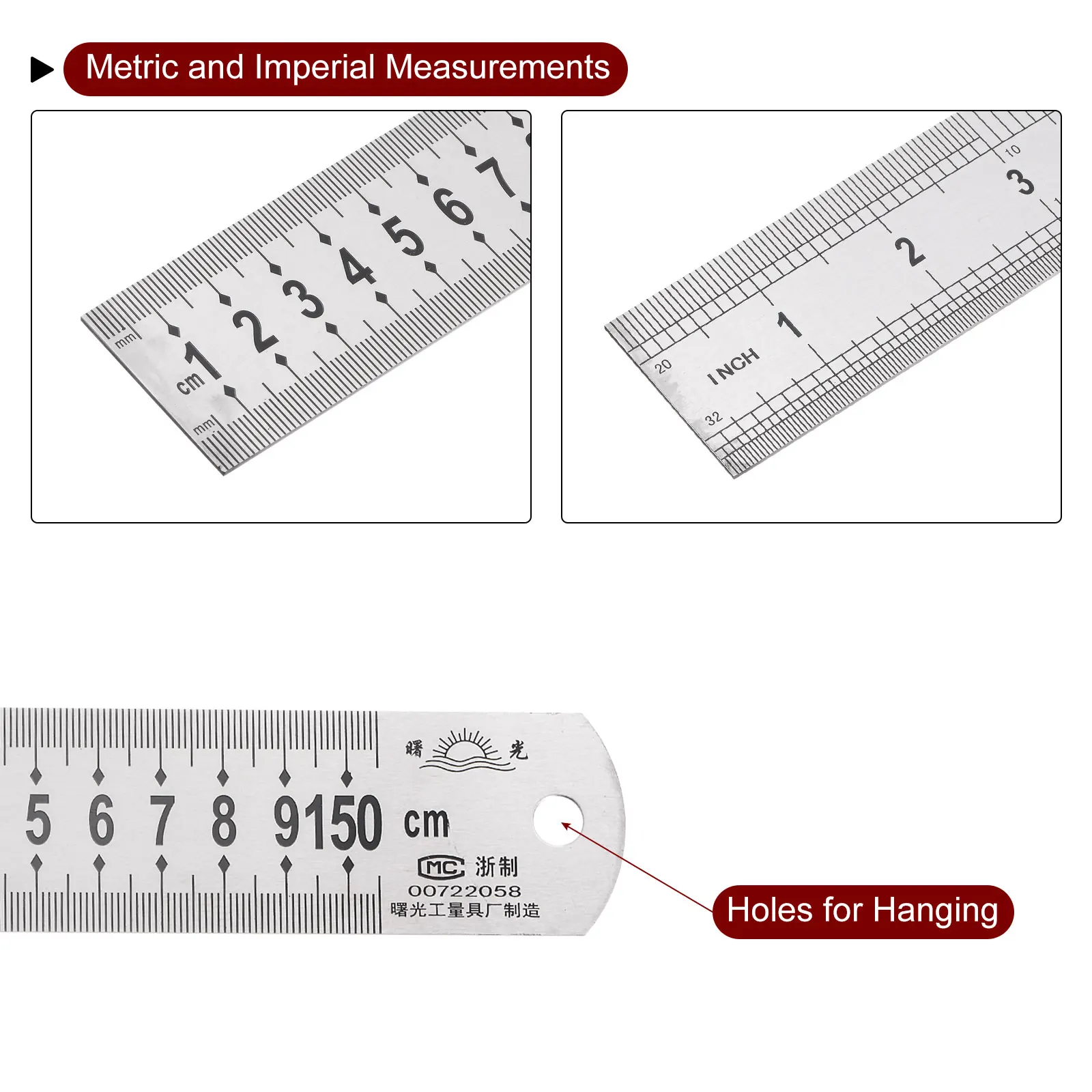 Stainless Steel Ruler 150cm/60" Length x 1/20" Thick x 1-1/2" Wide Inch and Metric Straight Edge Measuring Tools for Woodworking