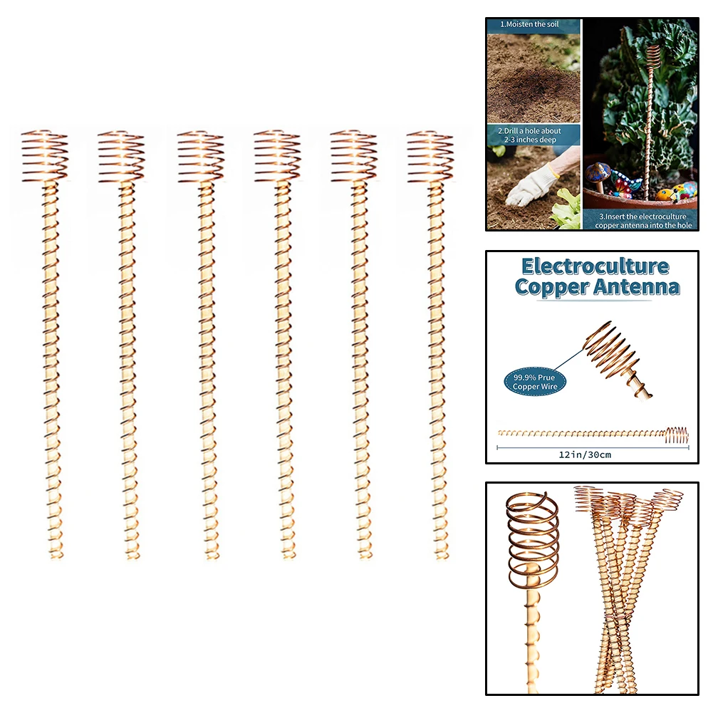 /6 /Pack /Electroculture Copper Garden Stakes 12 Inch Wooden Plant Support Stake For Vegetable Flower Growth Enhancement Tool