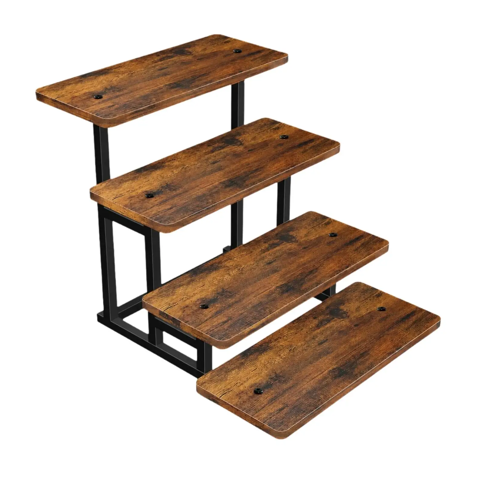 Wood Look Tabletop Organizer Shelf with Four Levels of Open Storage for Toiletries Cupcakes Bottles in Kitchen Bathroom