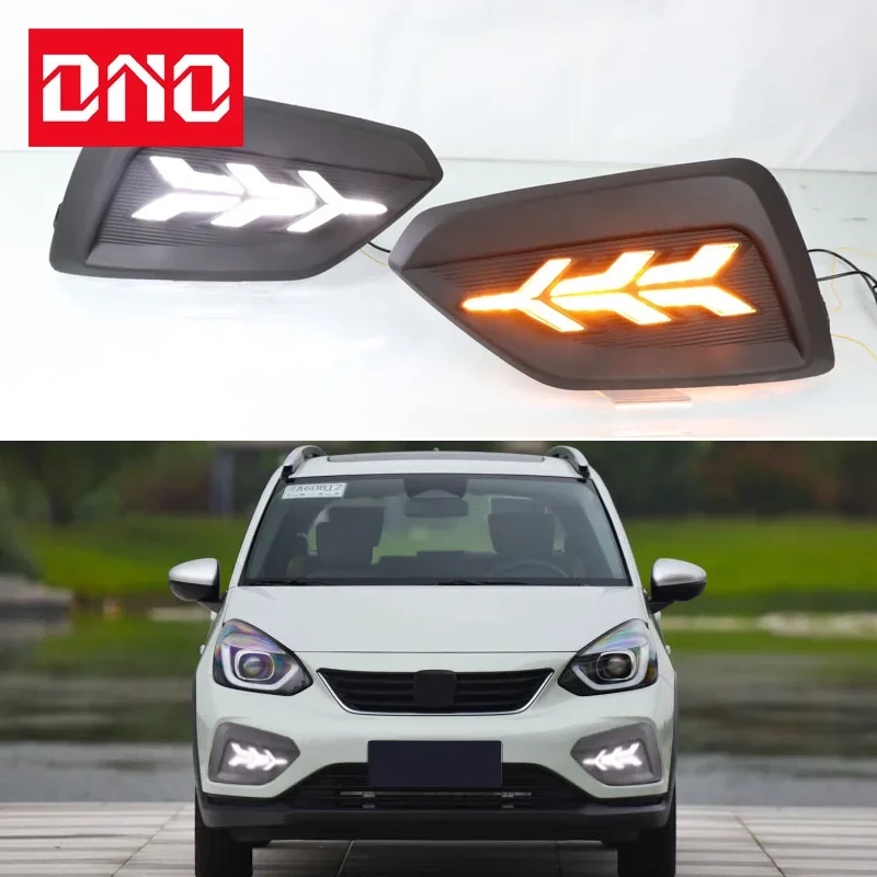 

Car LED DRL 12V Daylights For Honda Jazz Fit 2021 Yellow Turn Signal Daytime Running Headlamps Auto Driving Lamp Foglamps