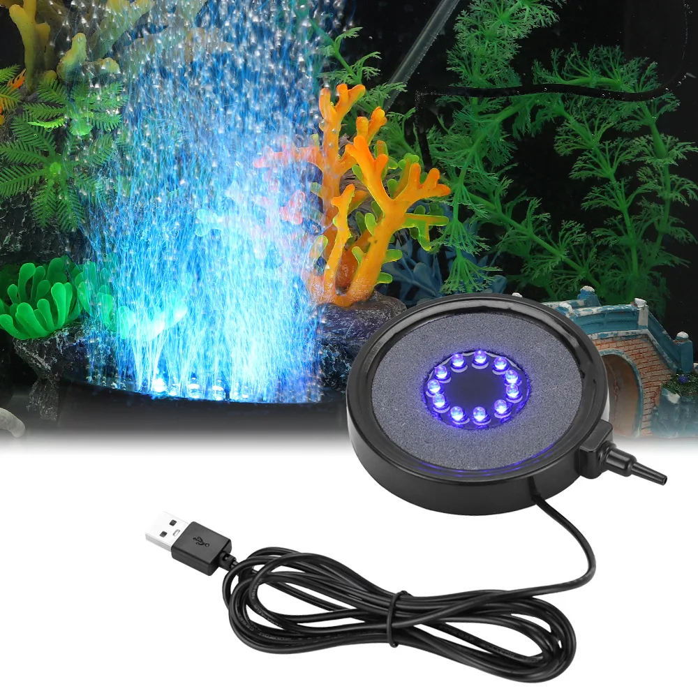 Luz Submersível para Aquário com Mudança de Cor LED, Luminária de Bolhas de Ar Subaquática para Oxigenação de Aquários