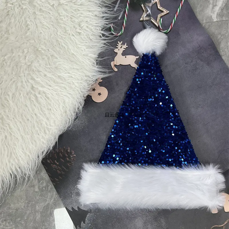 قبعة عيد الميلاد بطبقة مزدوجة مع ترتر كامل، قبعة ملونة، موسعة، ديكور، جديدة، 33 × 45 سم