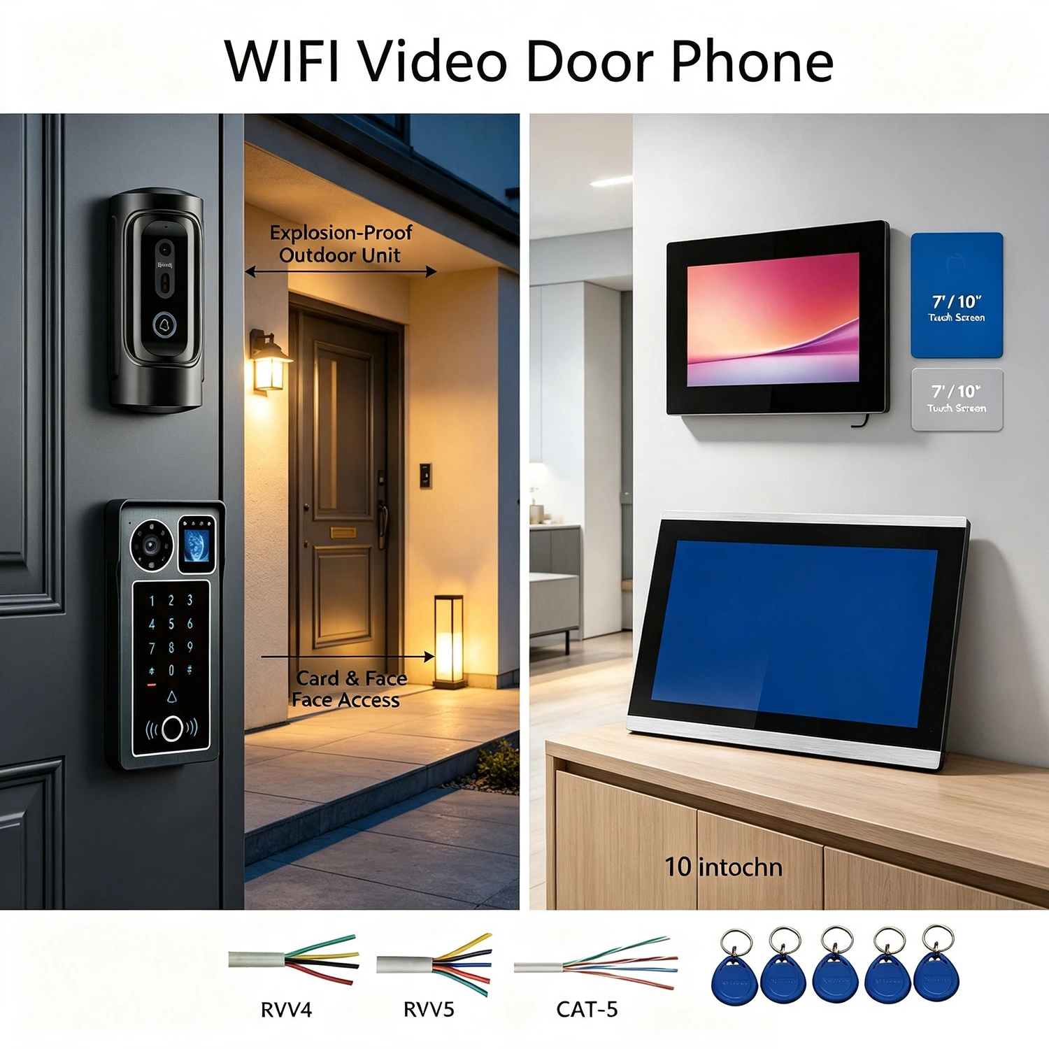 1080P Analog Wire Video Door Phone Tuya and Smart Life Cellphone APP Talk Back and RFID Card Unlock Finger Print Face Access
