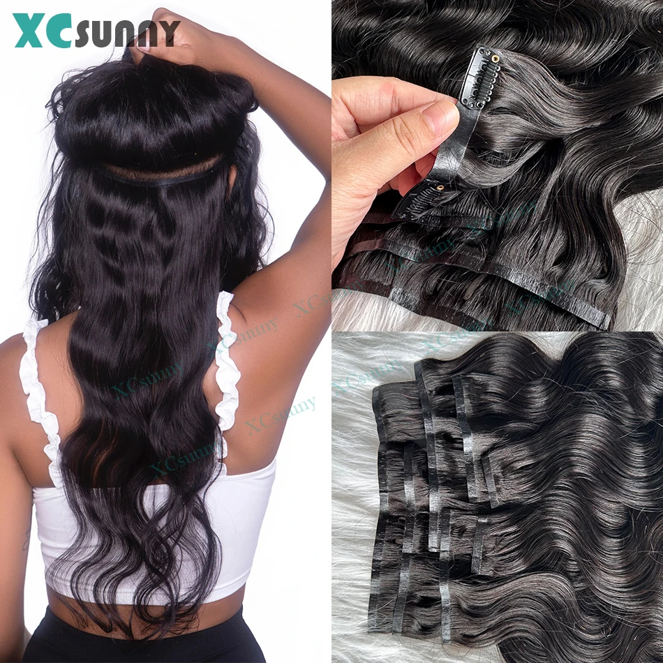 PU Clip Ins Hair Extensions Human Hair Body Wave Seamless Clip Ins Human Hair Double Drawn Skin Weft Clip In For Women 100g-240g