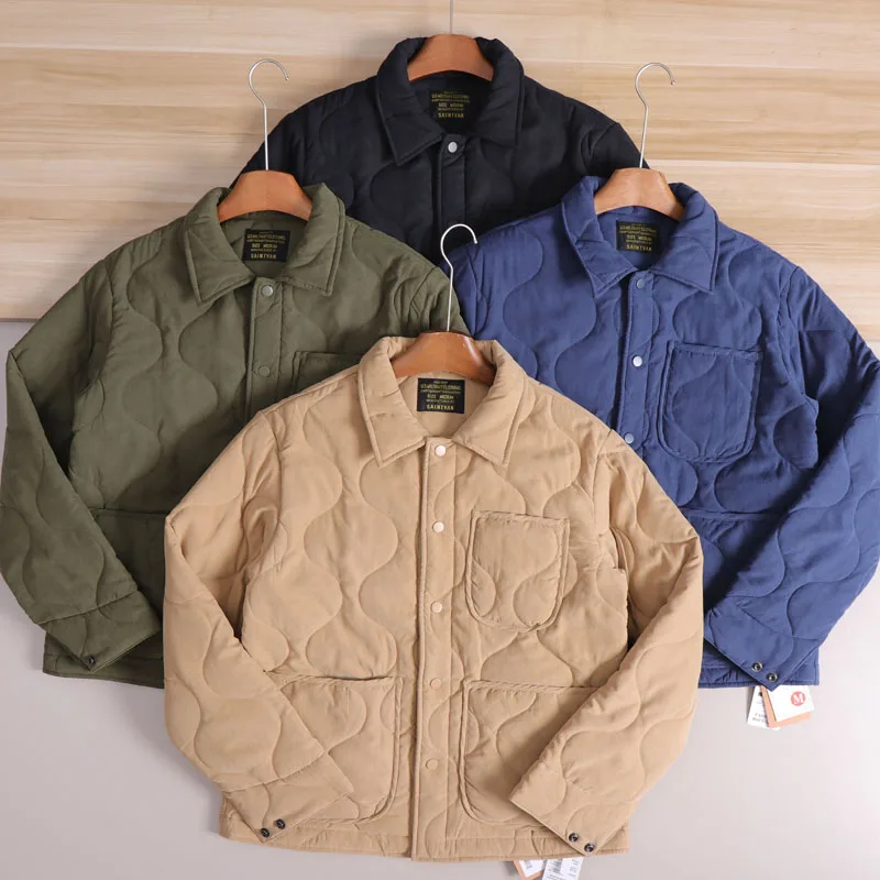 

Двусторонний персиковый бархатный хлопковый тюнет, мужская осенне-зимняя рабочая одежда, многоэтажная стеганая модная городская одежда со стойкой