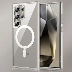 Transparent For Magsafe Case For Samsung Galaxy S25 S24 S23 FE S22 S21 Ultra Plus Wireless Charging Shockproof Clear Cover
