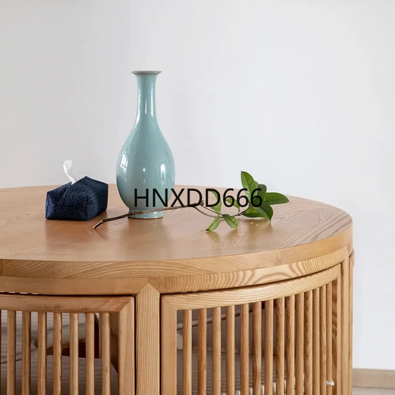 Modern minimalist ash wood round table and chair combination
