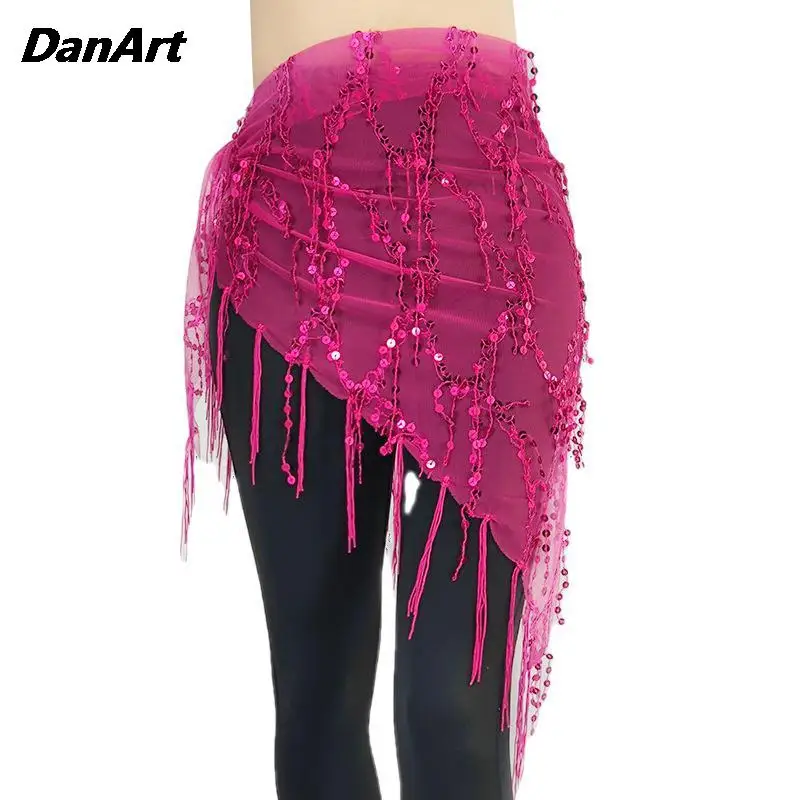 Hot Sale Belly Dance Waist Chain Sequin Tassel Triangle Scarf Performance Practice Hip Scarf Lady Oriental Indian Dance Costume