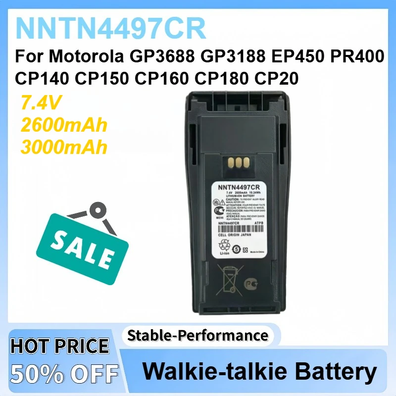 

Литий-ионный аккумулятор NNTN4497CR 7,4 В, 2,6 Ач/3 Ач для Motorola, совместимый с GP3688 GP3188 EP450 PR400 CP140 CP150 CP160 CP180 CP20