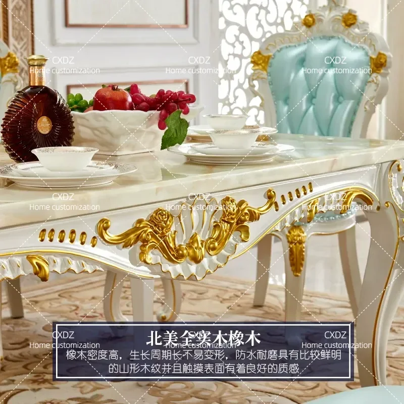 Luxury Marble Top Rectangular Dining Table Solid Wood Base European American Style Large Size for Apartment Home Restaurant