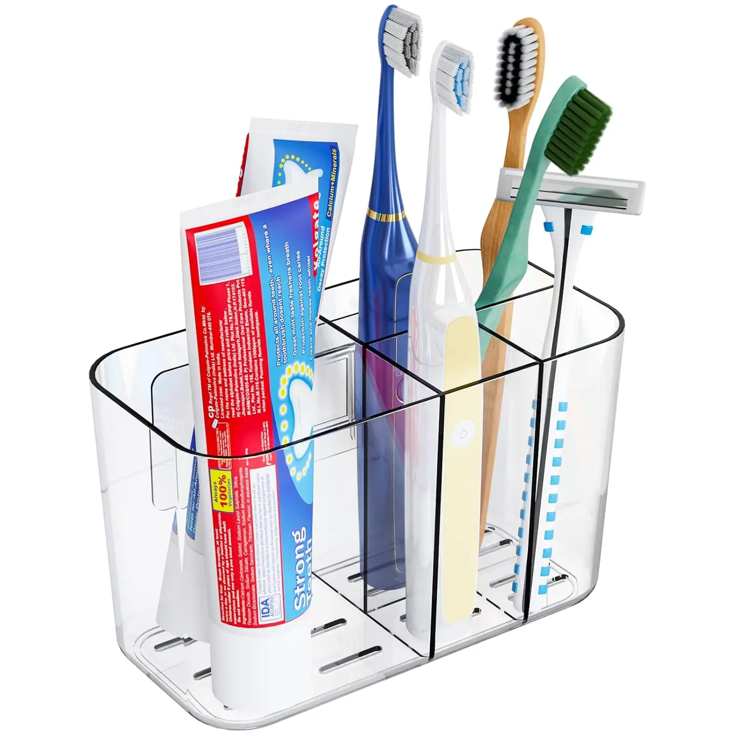 

Electric Toothbrush Holder for Bathroom Countertop and Wall Mounted with Adhesive,5 Slots Family Size Clear Tooth Brush and Past