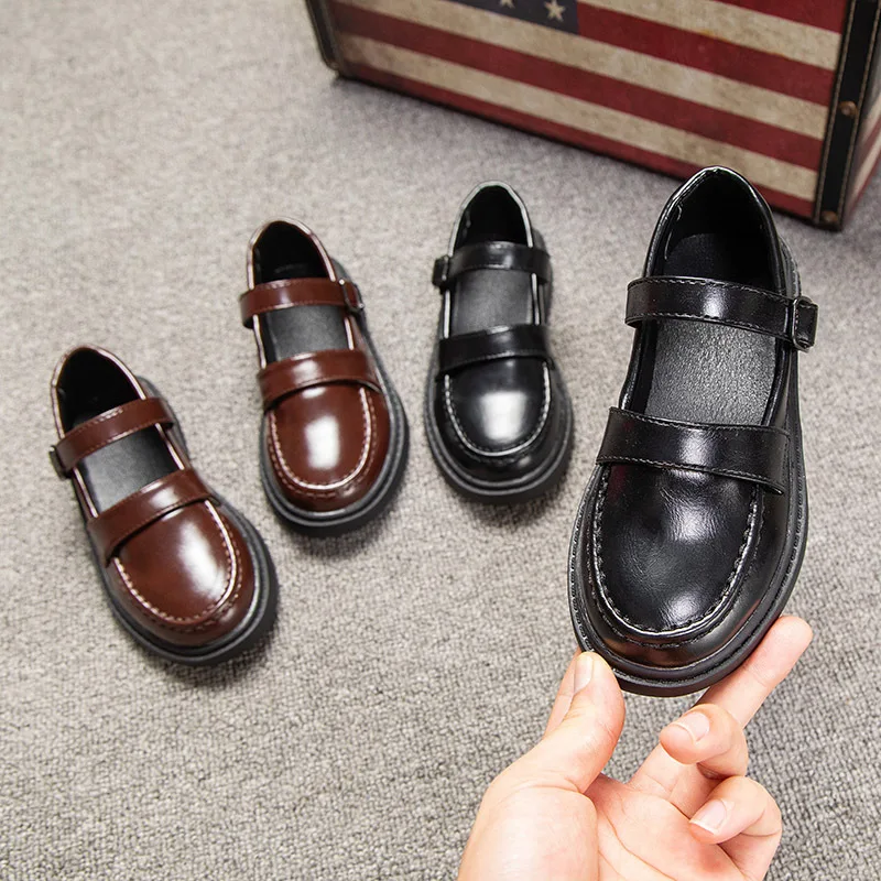 

Весенне-осенняя черная повседневная обувь, детская удобная модная обувь принцессы в британском стиле для девочек, универсальная кожаная обувь