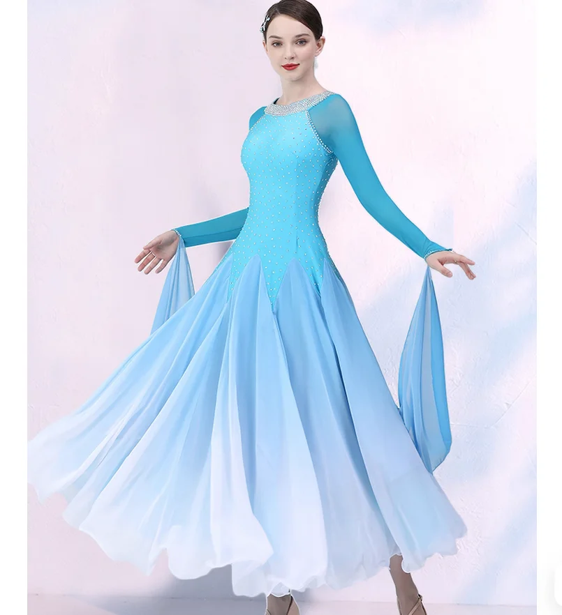 

Slim fit elastic large swing gradually changing color performance dress Waltz dress