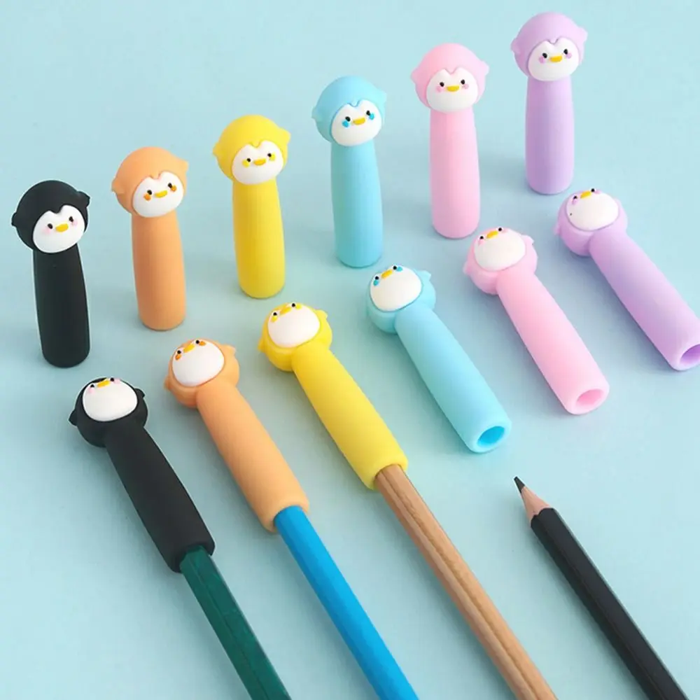 6pcs/12pcs High Quality Penguin Shape Pencil Nib Protector Soft Rubber Pen Cap Pencil Tip Protective Case School Office