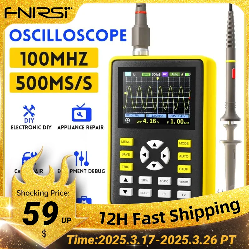 FNIRSI 5012H Handheld Digital Oscilloscope 500MS/s Sampling Rate 10MHz Analog Bandwidth 2.4 Inches Support Waveform Storage