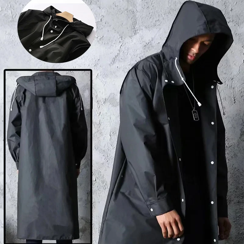 Long Rain Jacket Women Men Plus Size Waterproof Hooded Raincoat Unisex Portable EVA Black Rain Poncho with Hoods Outdoor