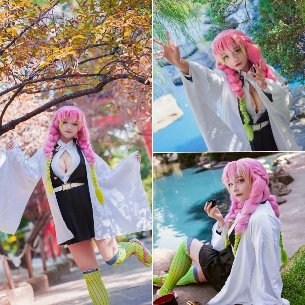 Anime Kostuum Kanroji Mitsuri Cosplay Halloween Vrouw Volwassen Kleding niños Pruik uniforme Kostuums Voor Vrouwen