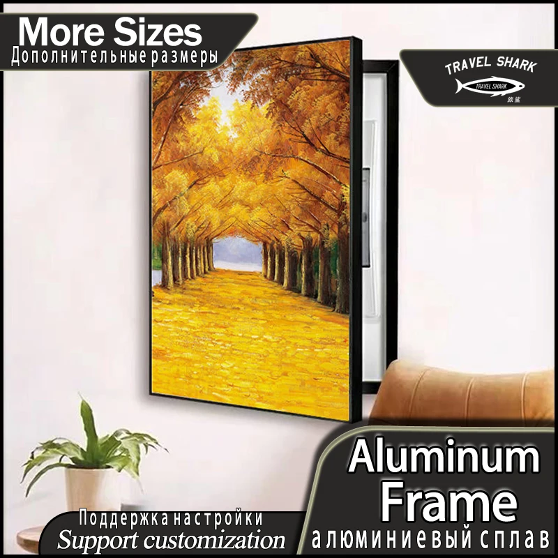 

Vertical Side Open Electric Box Decorative Painting Free Punch Home Living Room Golden Plant Modern Simple Mural With Fram