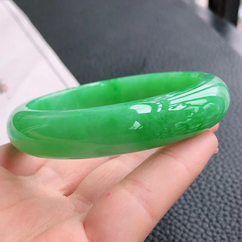 Myanmar Ice-like Color Emperor Full Bracelet Positive Green Hand round Bar Jade