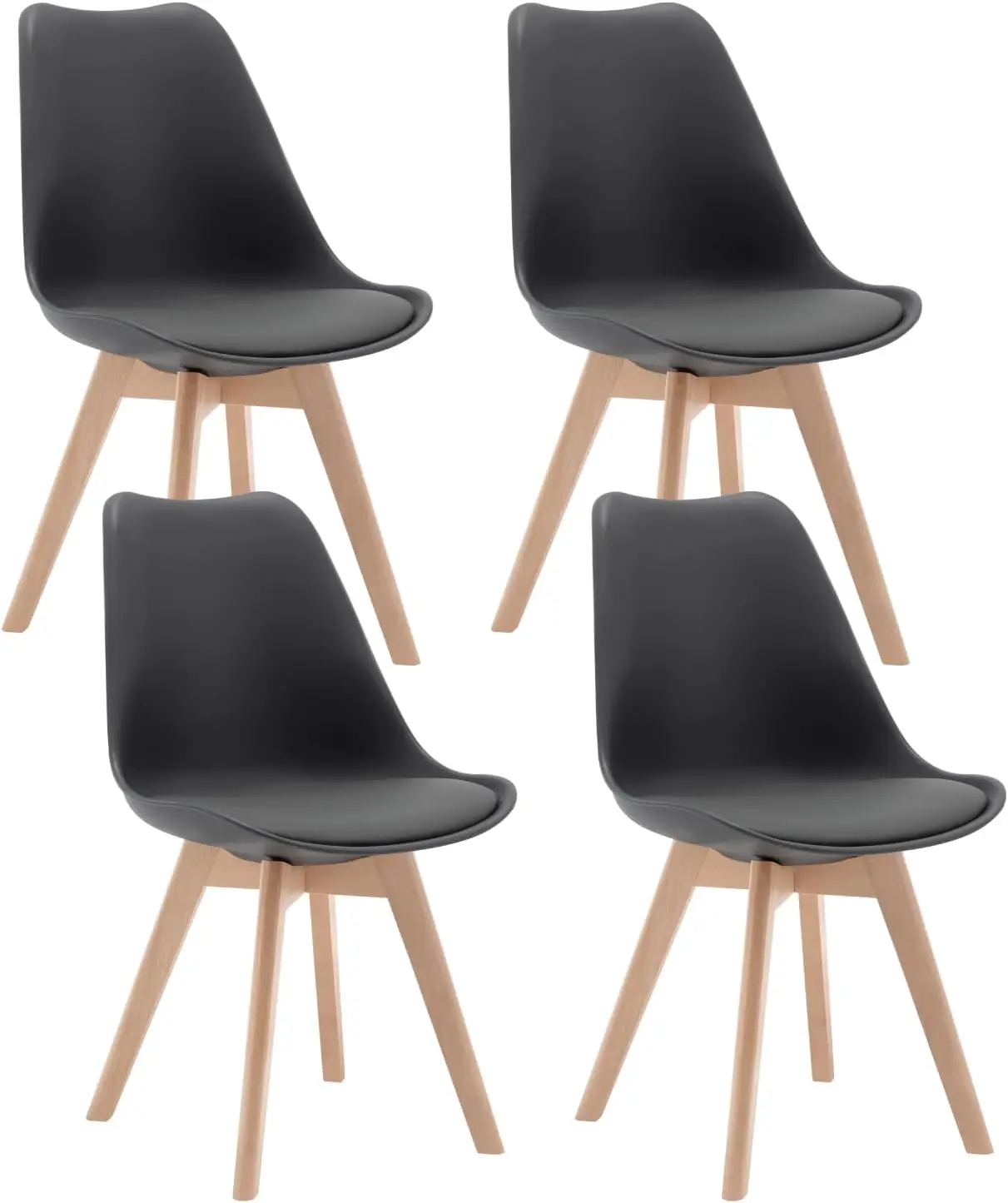 Esszimmerstühle 4er Set, Skandinavische Küchenstühle Retro Design, Sitzfläche aus Kunstleder, mit massivem Holzlegeln, bis 150 kg