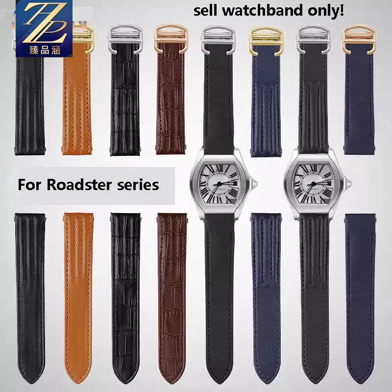 15.5mm 19/20mm High-quality cowhide strap for Cartier Roadster series nylon bracelet W6206018 W6206017 quick release watchband