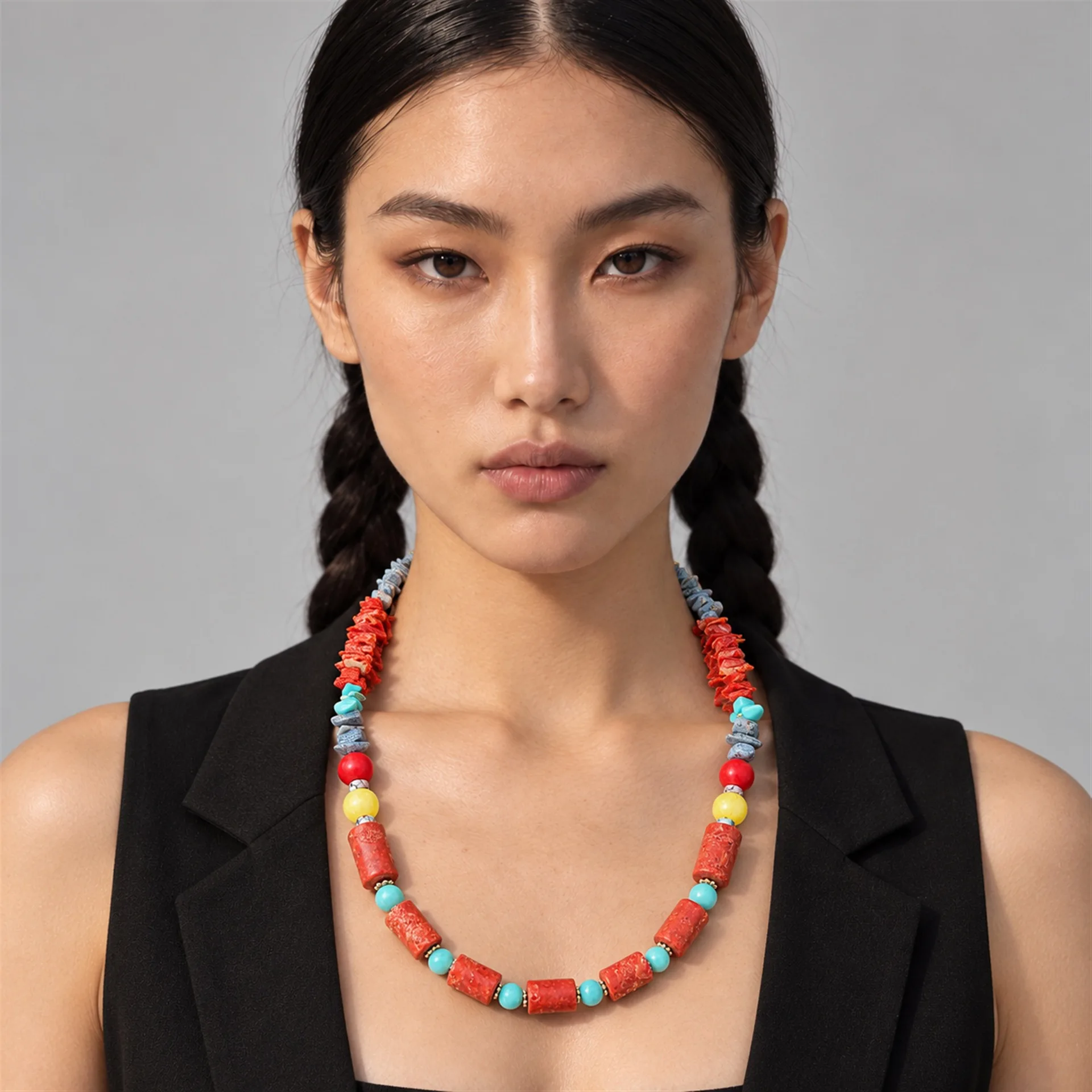 Vintage Tribal Multicolour Beaded Necklace For Women Handcrafted Mixed Stone Statement Necklaces Choker Jewelry Christmas Gift