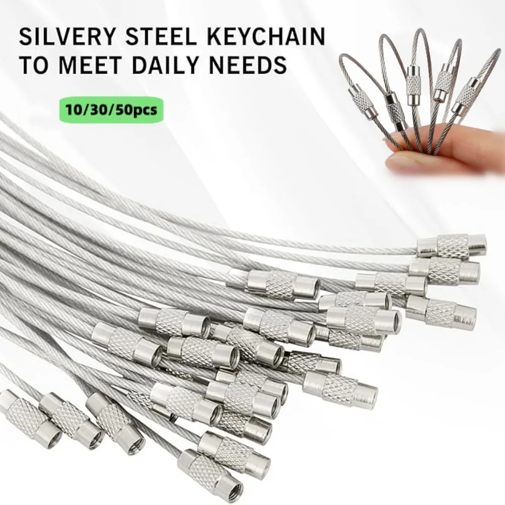 10/30/50pcs Stainless Steel Keychain Wire Cable Loop Screw Lock DIY Luggage Tag Rope Circle Rope Accessories Hardware Tool