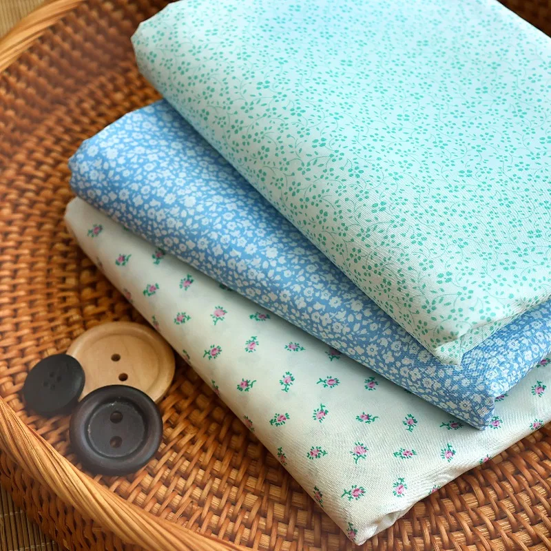 145x50cm Cotton 60s Poplin Small Floral Fresh Print Fabric Elegant Home Living Apparel Skin-friendly Breathable Sewing Cloth