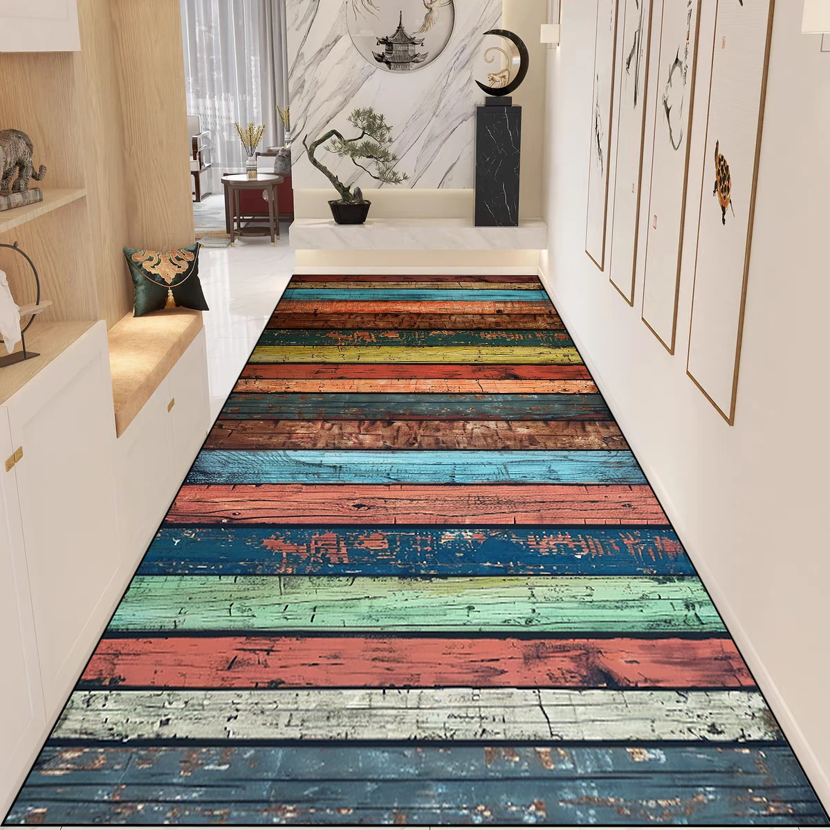 

Ковер для прихожей в скандинавском стиле, роскошный, нескользящий, моющийся, длинный, для коридора, на заказ, декоративный, напольный коврик для входной зоны