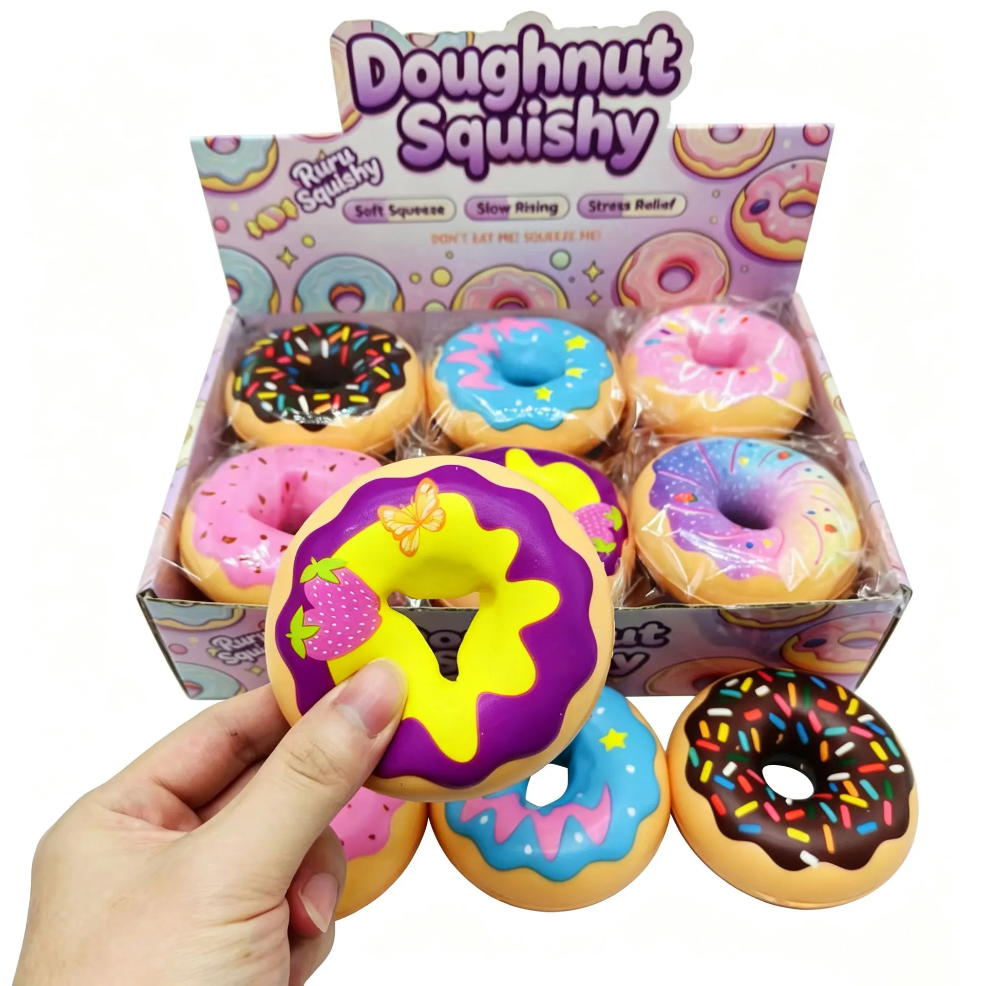 NEW Handmade Rainbow Candy Ball Stress Toy, Soft Donut Sensory Toy For Adults With Slow Bounce, Gift.