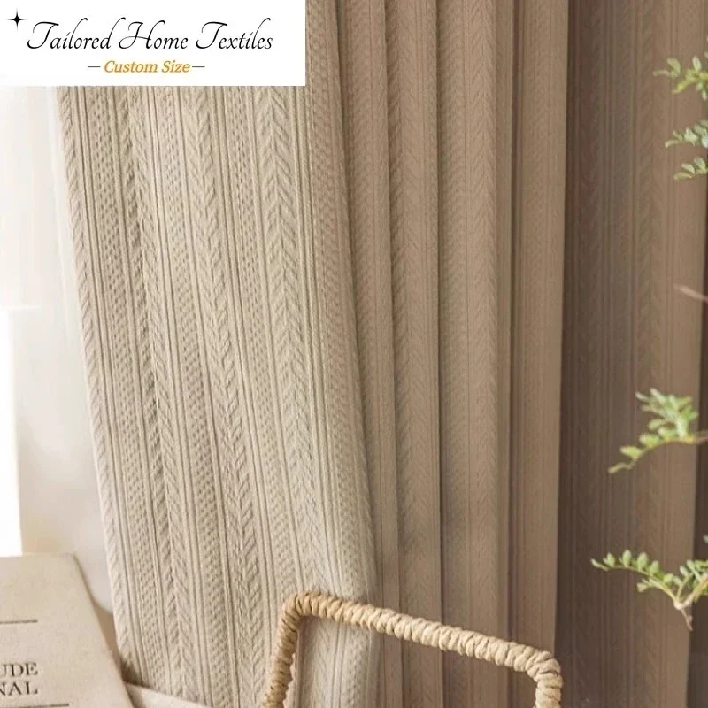 Milk Tea Embossed Jacquard Curtains for Living Room Bedroom French Chenille Thickened Window Curtains Tulles Balcony Customized