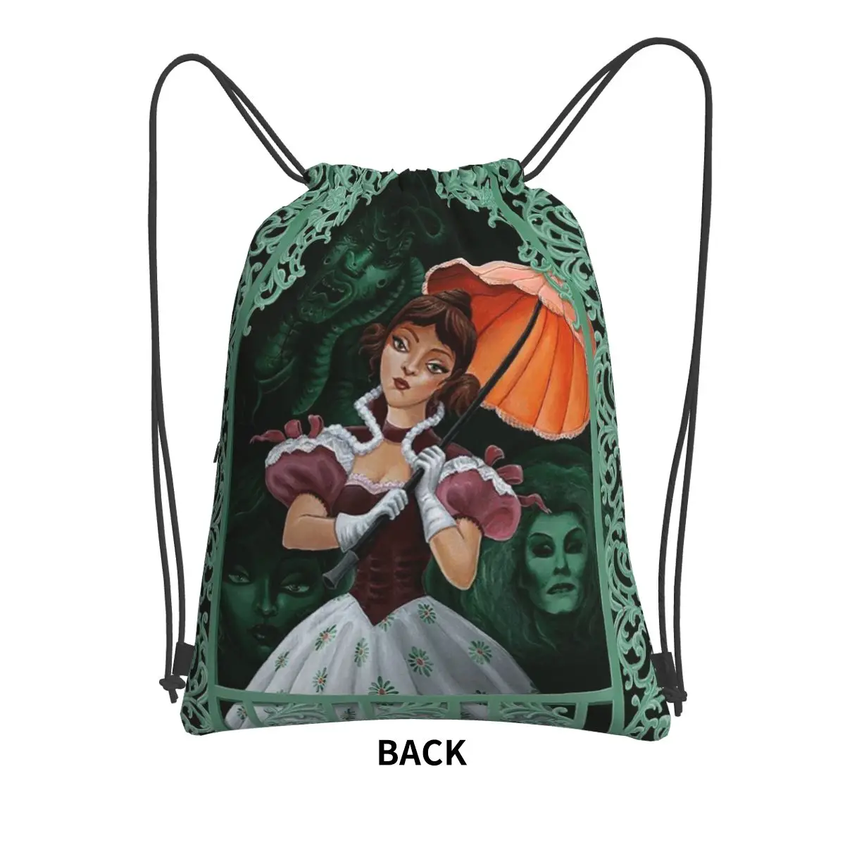 Gothic Vampire Halloween Haunted Mansion Backpacks Fashion Drawstring Bundle Pocket Sundries Bag Book Bags for Man Woman Student