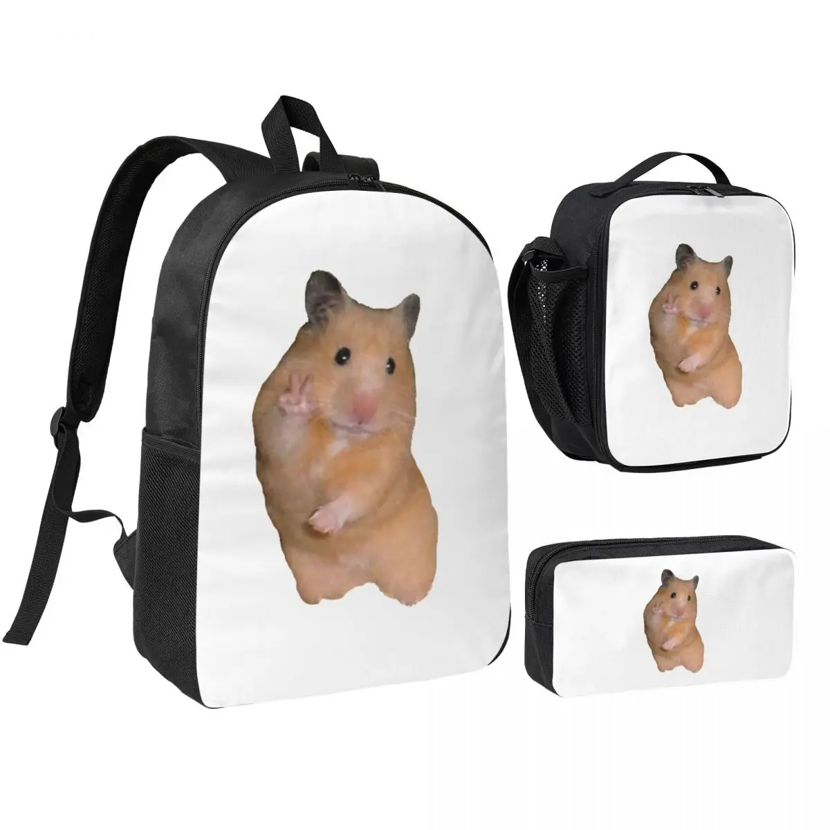 

Peace Sign Hamster Backpack Student Boys Girls BookBag School Bag Computer Shoulder Bags 3ps Insulated Lunch Bag Pencil Case