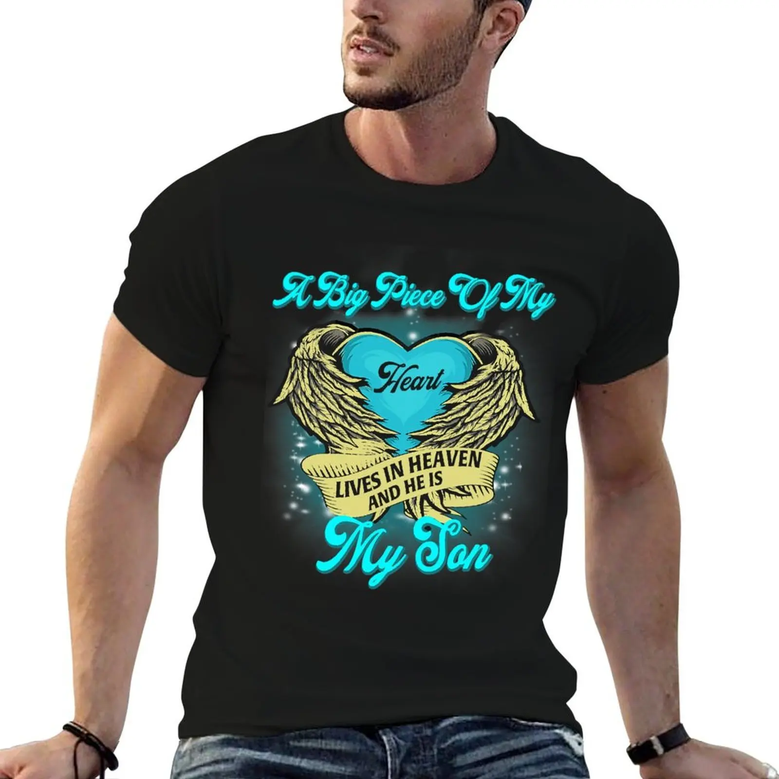 

A Big Piece Of My Heart Lives In Heaven And He Is My Son T-Shirt t shirt man cotton cotton t shirts high quality T-Shirt