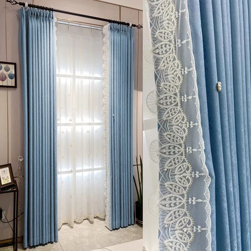 

2023 Modern Curtains for Living Dining Room Bedroom Simple Pink Blue Jacquard High Shading High Precision Window Curtain Tulle