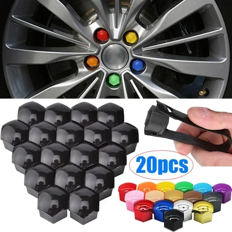20 Pcs Car Wheel Nut Caps Protection Anti-Rust Auto Hub Car Tire Screw Caps Nut Bolt Covers Caps Exterior Decoration 17/19/21 mm