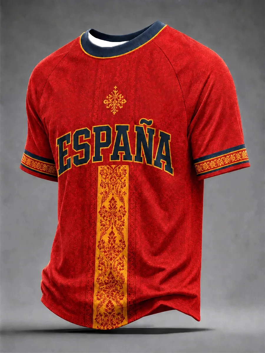 Motorcycle Men's Gift For Spain Soccer Fans Print Casual Tee Football Cultural T-Shirt