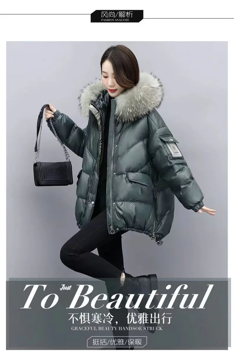 Down Cotton Jacket 2026 New Women's Mid Length Korean Version Loose Fitting Thick Jacket Large Woolen Collar Winter Hooded Outfi