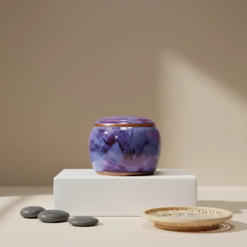 【CHIMU HOME】 Handmade Jun Porcelain Jar for Dishwasher Safe Airtight Leak-Proof Multi-Use Kitchen Food Storage Nebula Blue