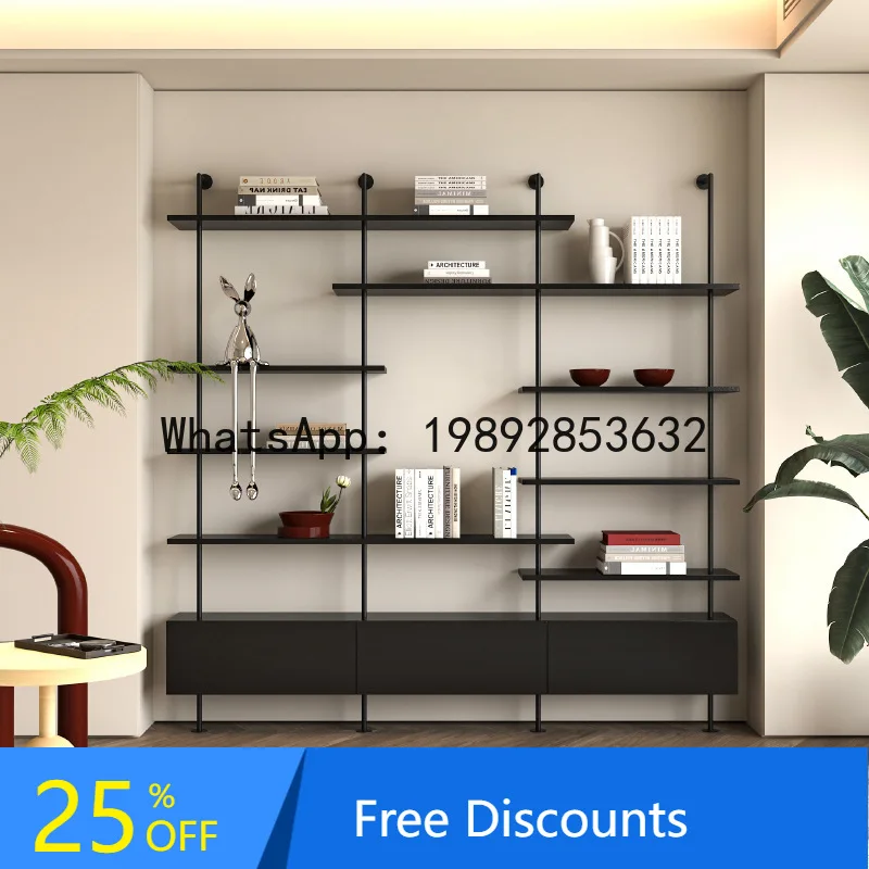 BF Italian Minimalist Creative Bookshelf Integrated Wall-Mounted Bookcase Multi-Layer Solid Wood Storage Partition Display Rack