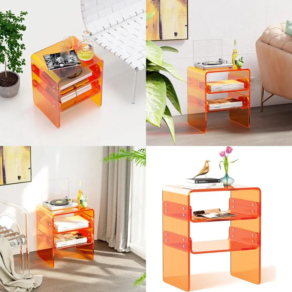 

Прозрачный акриловый трехъярусный торцевой столик/тумбочка — гладкая прикроватная тумбочка для хранения вещей с прочным дизайном, идеально подходит для спален, гостиных или Mo