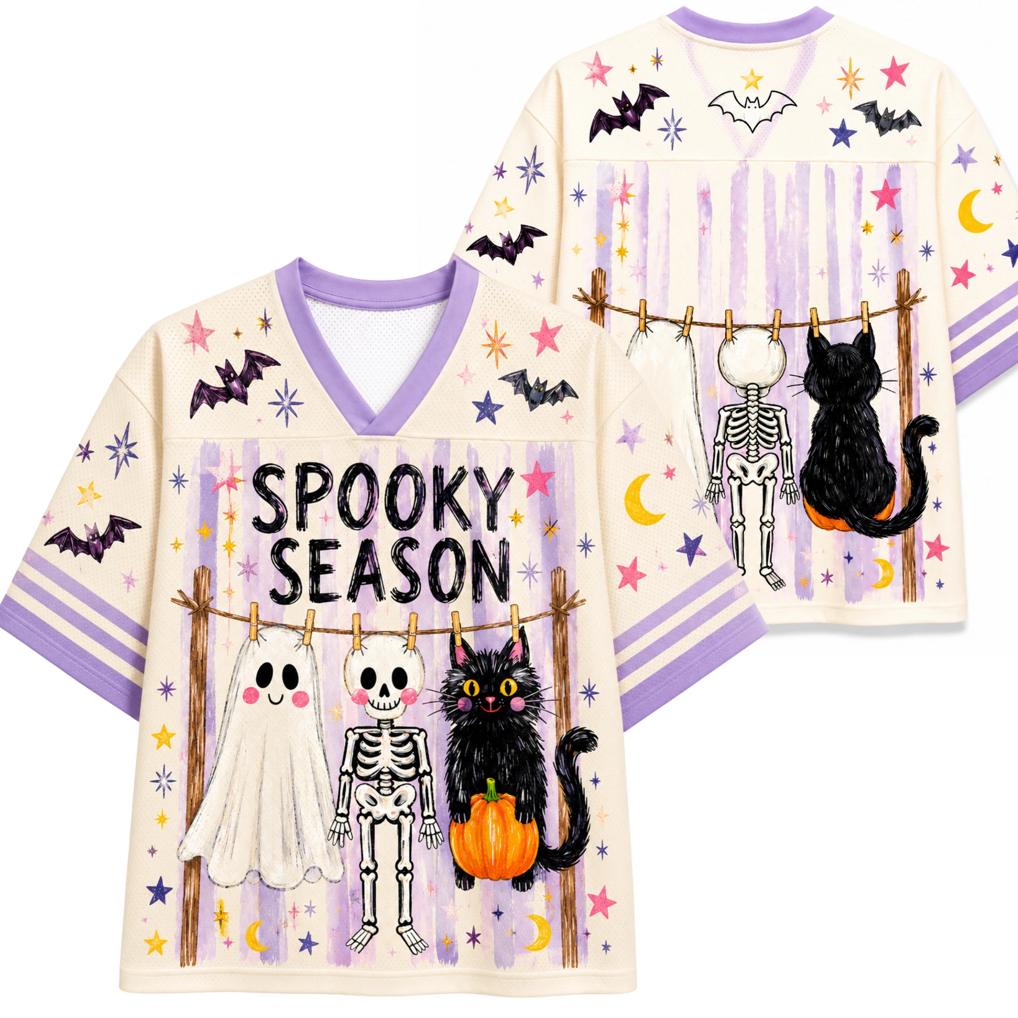 Halloween party ghost themed event sports jersey style men's and women's plus size loose V-neck mesh quick drying T-shirt