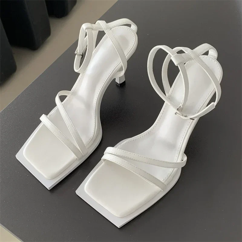 Eilyken Sexy Hollow Out Ankle Buckle Strap Women Sandals Summer Square Toe Party High Heels Shoes Fashion Zapatos De Mujer