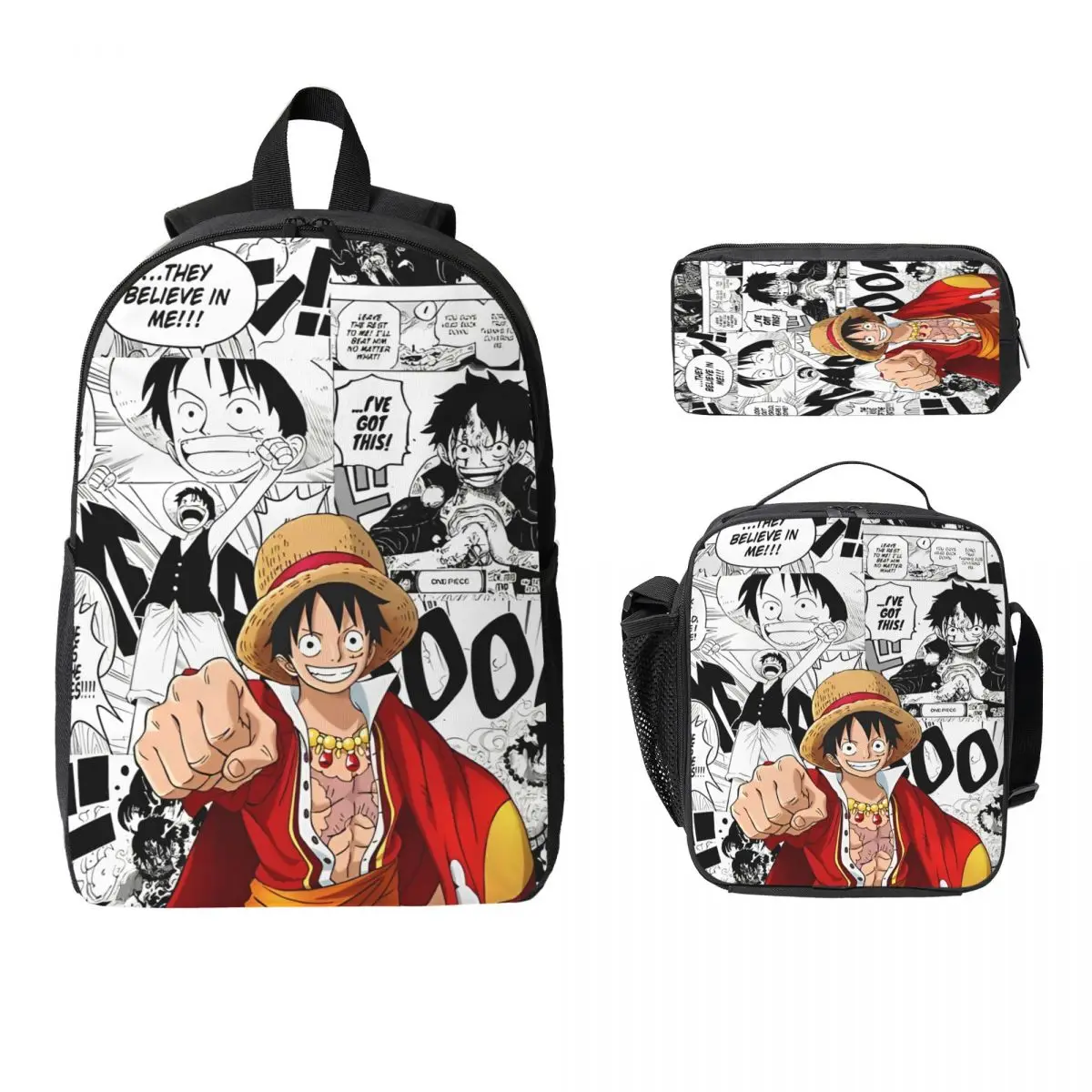 3Pcs Luffys O-one-pieces Prints School bags Set for Children Pen Bags Backpack Sets with Lunch Box For School Students Daypack
