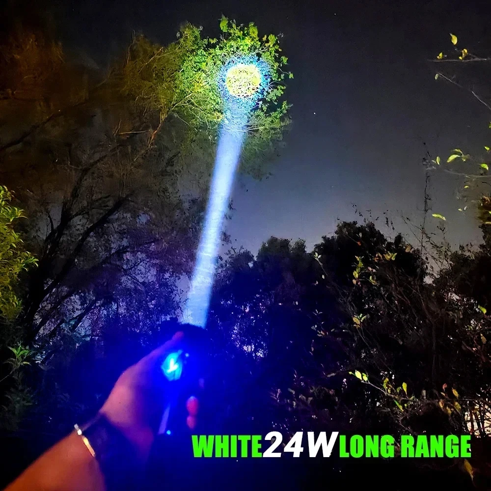 Powerful 1000000LM White Laser Flashlight Built-in 7800mah Battery Type-C Charging Tactical Torch Multifunctional Emergency Lamp