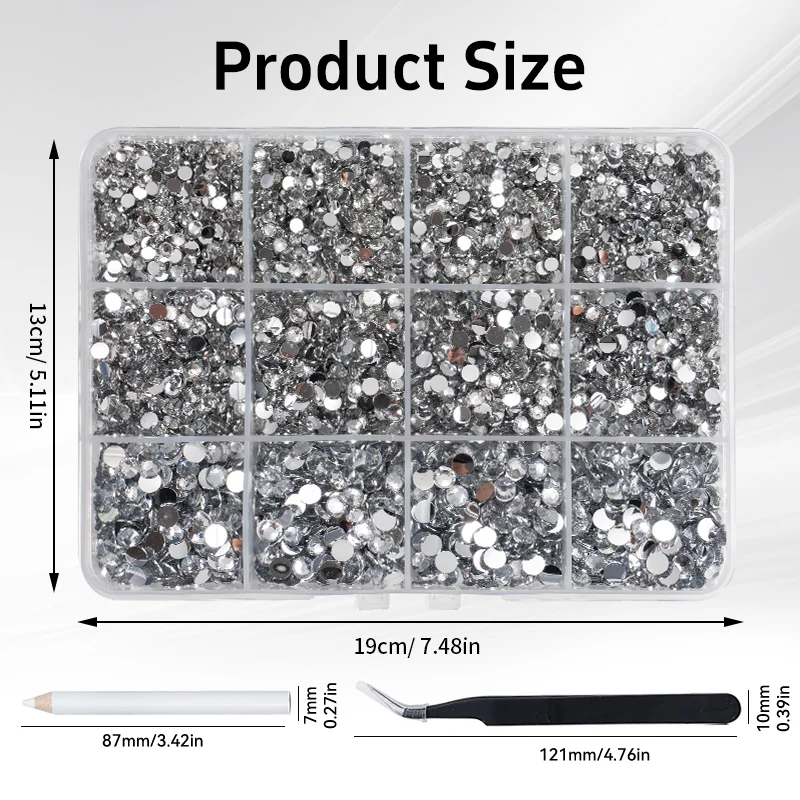 DUCrystal 7200pcs/box Resin Rhinestone Set 3-5mm Round Flatback Glue Resin Rhinestone for Halloween Nail Art Make Up